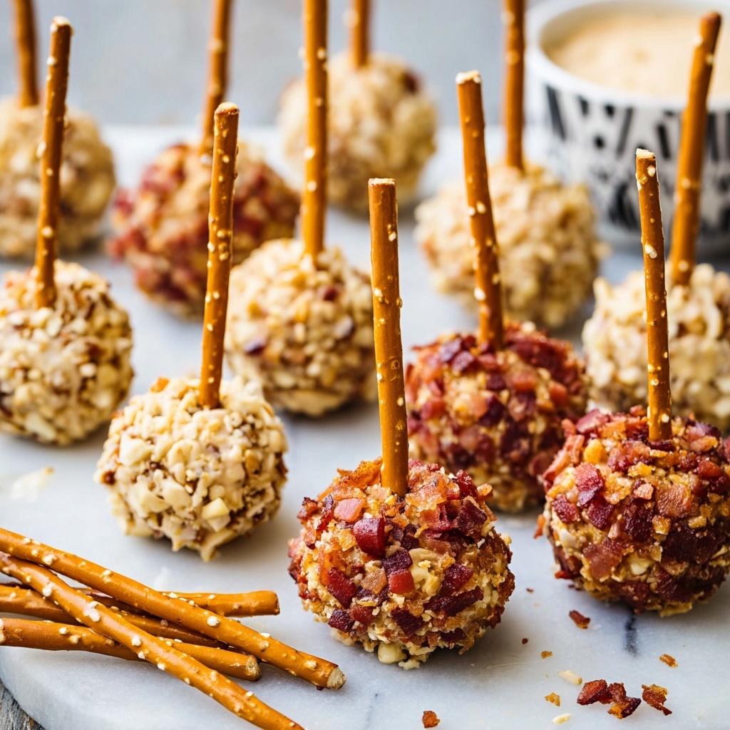 Mini Cheese Ball Bites with Dried Fruit, Bacon, and Pretzel Sticks Recipe - Recipe Image