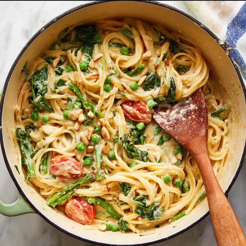 Pasta Primavera with Fresh Vegetables and Creamy Parmesan Sauce Recipe - Recipe Image
