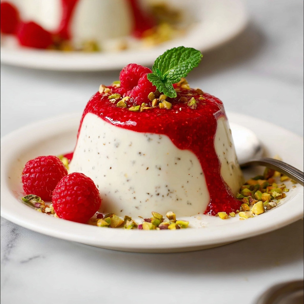 Creamy Vanilla Panna Cotta with Raspberry Coulis and Toppings Recipe - Recipe Image