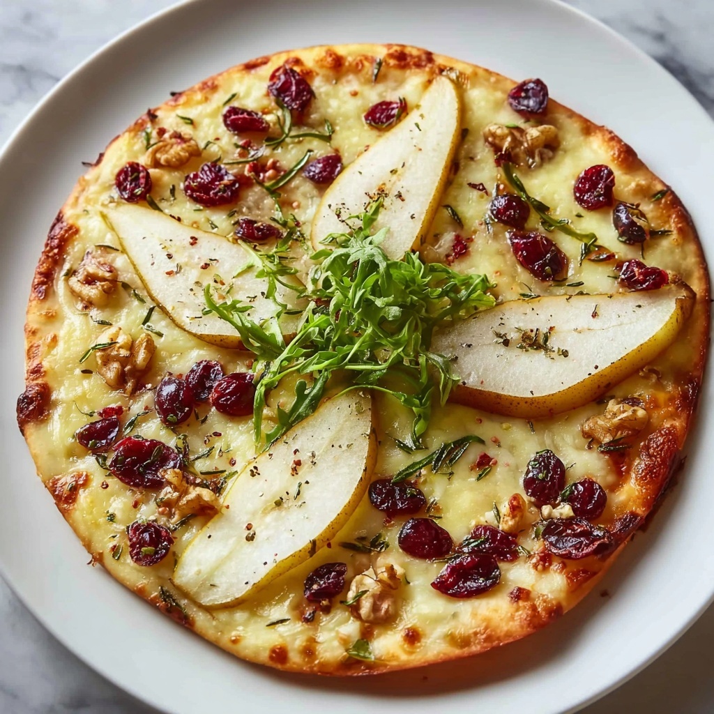 Pear, Brie, and Cranberry Flatbread Recipe - Recipe Image