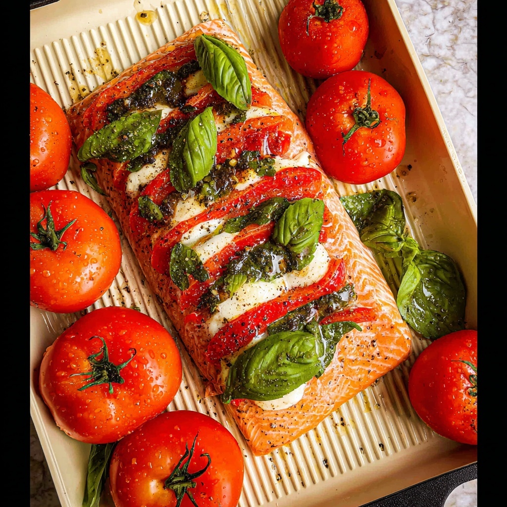 Caprese Stuffed Salmon with Balsamic Roasted Tomatoes Recipe - Recipe Image
