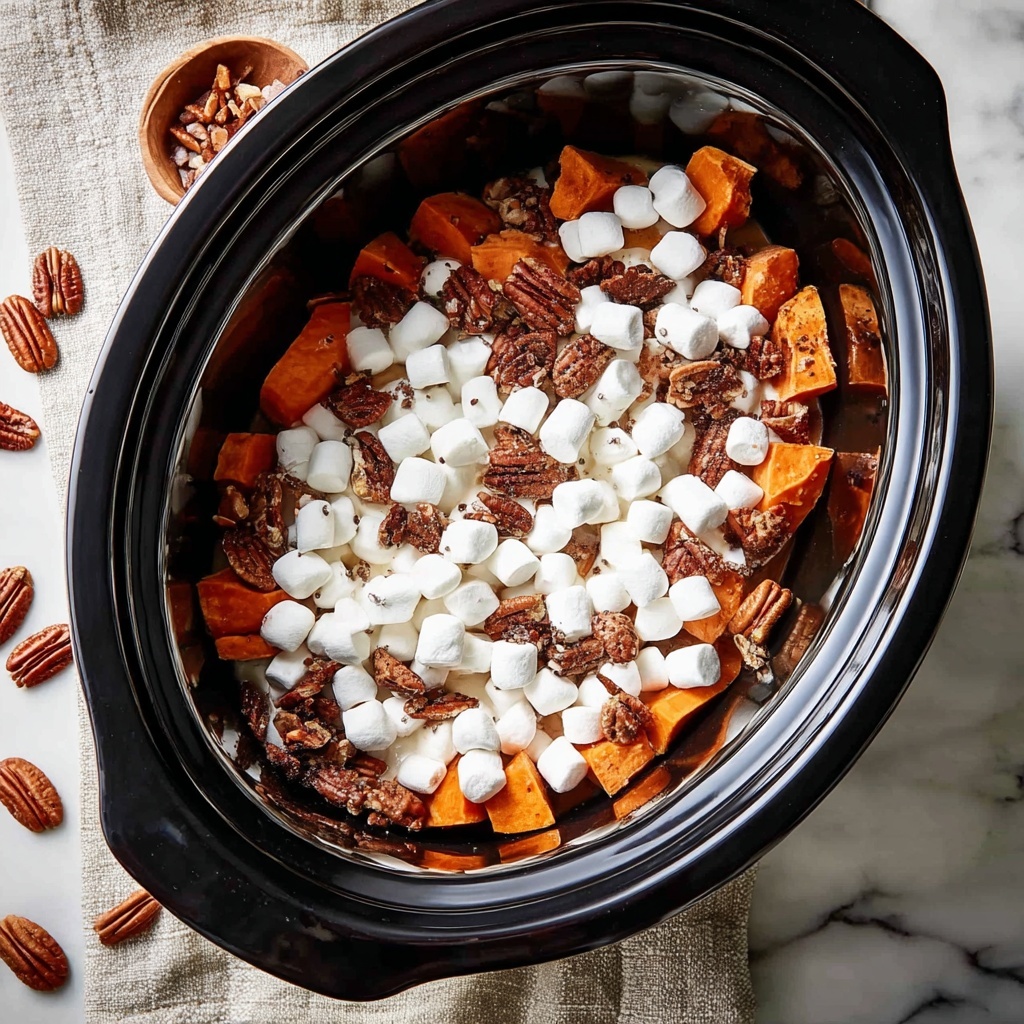 Crockpot Sweet Potato Casserole with Marshmallows and Pecans Recipe - Recipe Image