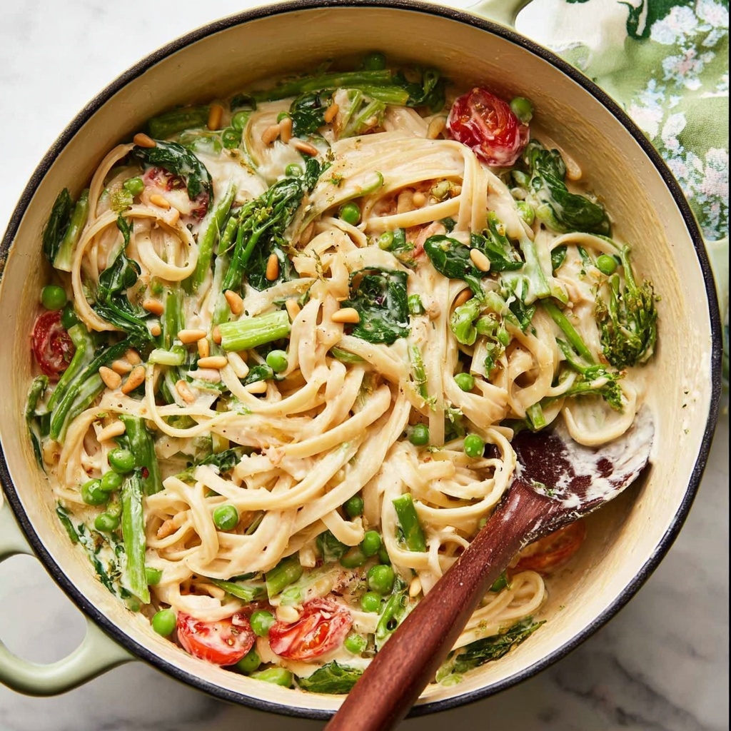 Pasta Primavera with Fresh Vegetables and Creamy Parmesan Sauce Recipe - Recipe Image