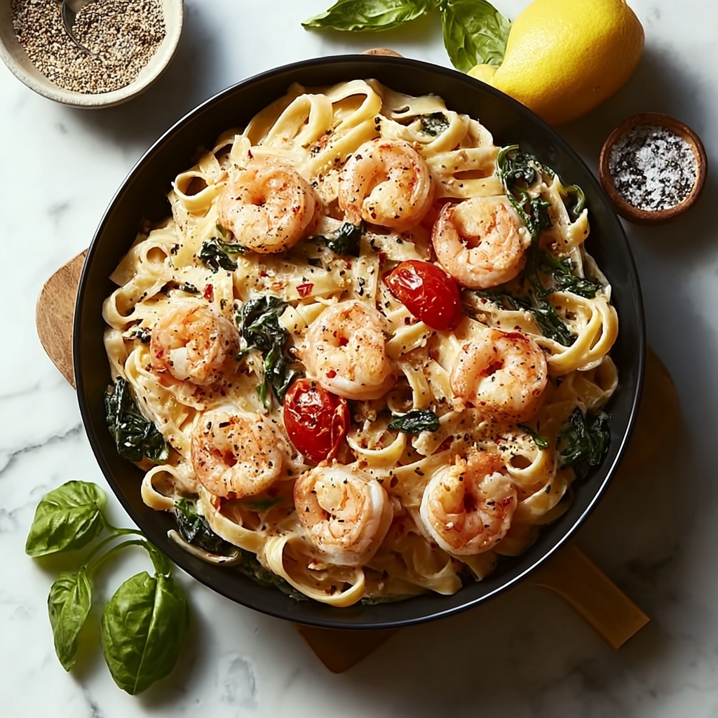 Creamy Shrimp Tuscan Fettuccine Recipe - Recipe Image
