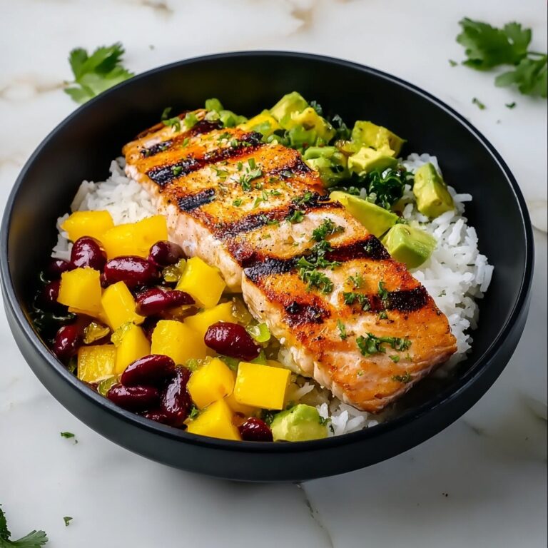 Chili Crisp Salmon Bowl with Avocado Mango Salsa Recipe