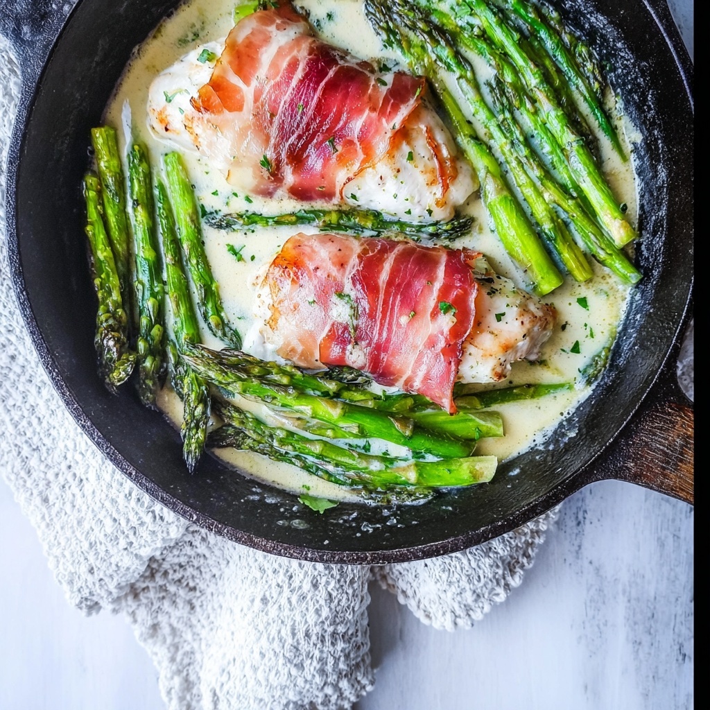 Prosciutto-Wrapped Chicken with Asparagus in Basil Pesto Cream Recipe - Recipe Image