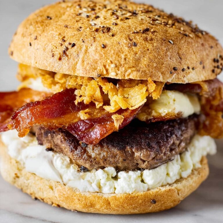 Bacon and Goat Cheese Aioli Burger with Crispy Onions Recipe