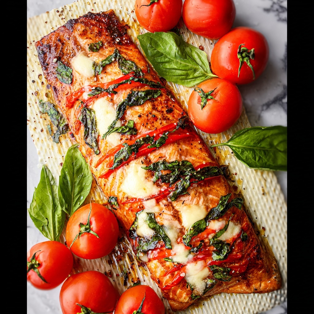 Caprese Stuffed Salmon with Balsamic Roasted Tomatoes Recipe - Recipe Image