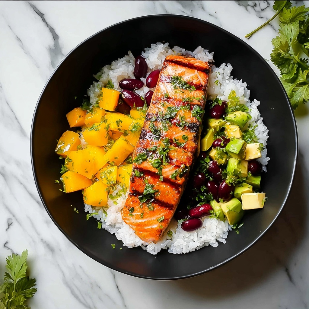 Chili Crisp Salmon Bowl with Avocado Mango Salsa Recipe - Recipe Image