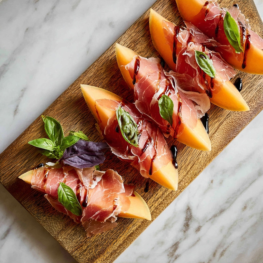 Prosciutto and Melon Bites with Basil and Balsamic Glaze Recipe - Recipe Image