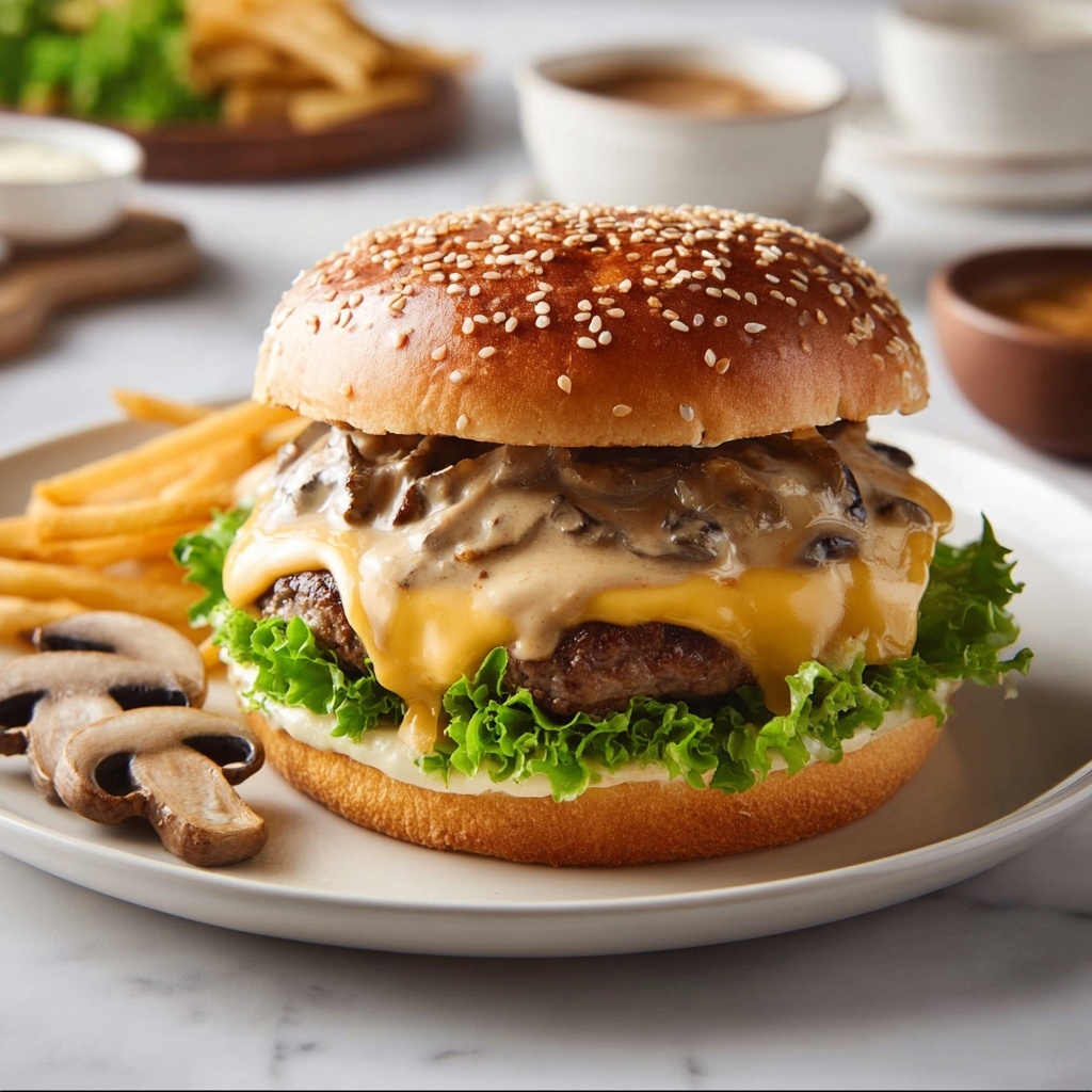 Super Mushroom Swiss Burger Recipe - Recipe Image
