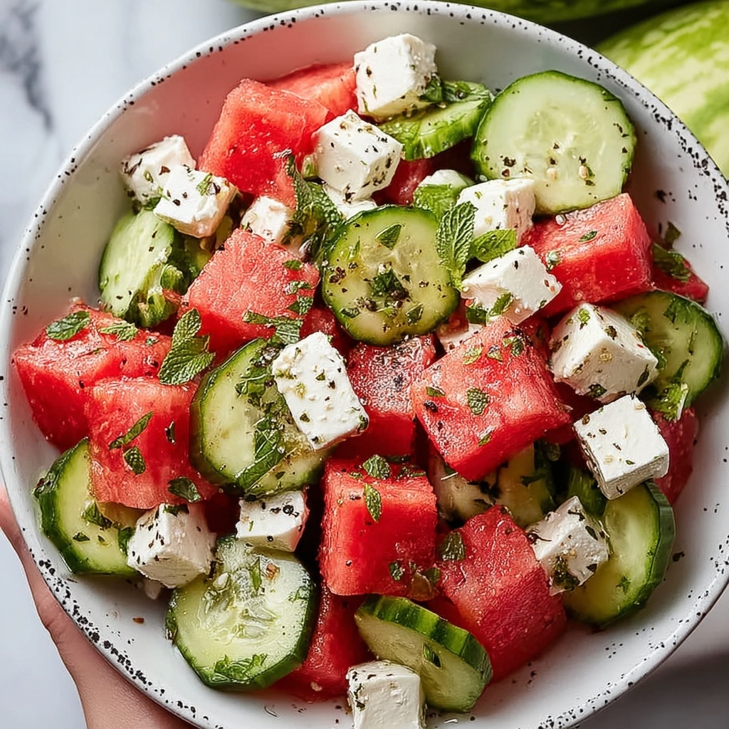 Easy and Refreshing: Simple Watermelon Cucumber Feta Salad Recipe - Recipe Image