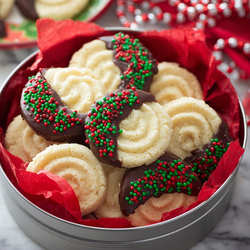 Butter Cookies with Chocolate Drizzle and Sprinkles Recipe - Recipe Image