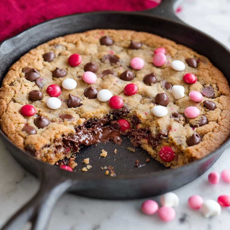 Valentine’s Day Skillet Chocolate Chip Cookie with M&Ms Recipe