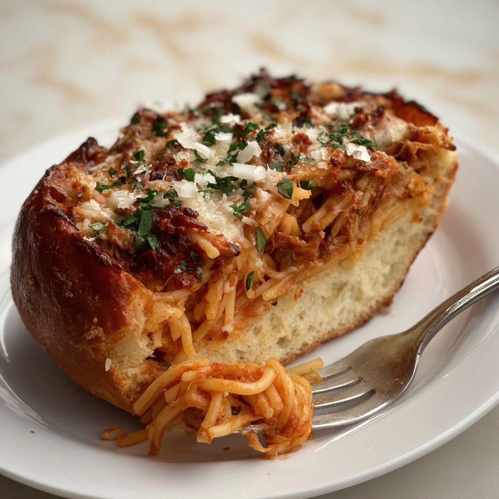Spaghetti Stuffed Garlic Bread Recipe - Recipe Image