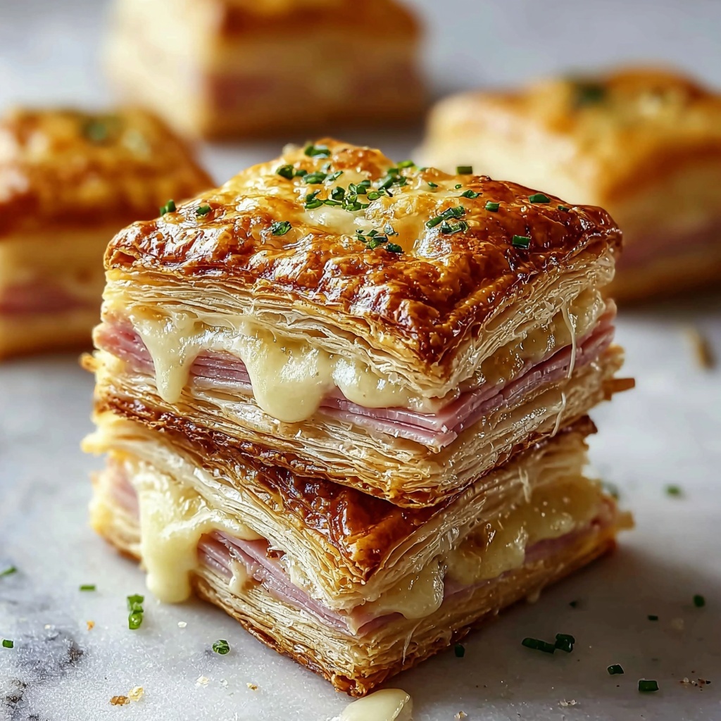 Crispy Ham & Cheese Puff Pastry Stacks Recipe - Recipe Image