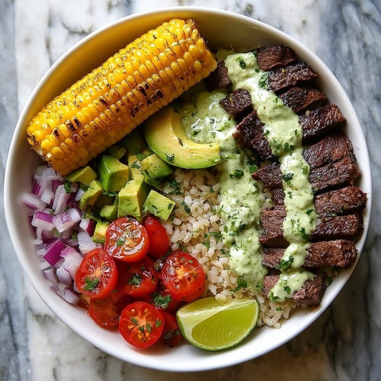 Steak, Avocado & Roasted Corn Bowl with Creamy Cilantro Sauce Recipe