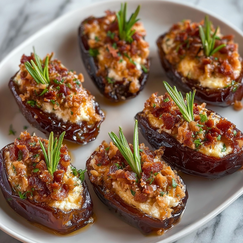 Sweet and Savory Baked Stuffed Dates with Goat Cheese and Bacon Recipe - Recipe Image