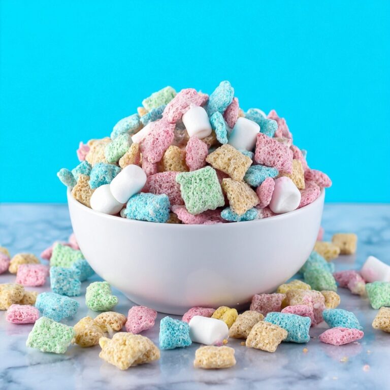 Easter Bunny Puppy Chow with Pastel Colors and Mini Marshmallows Recipe