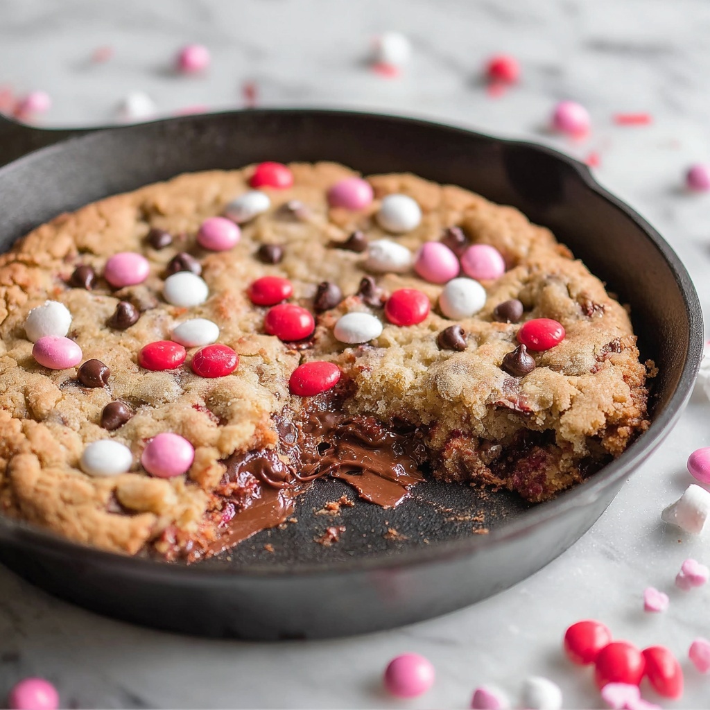 Valentine’s Day Skillet Chocolate Chip Cookie with M&Ms Recipe - Recipe Image