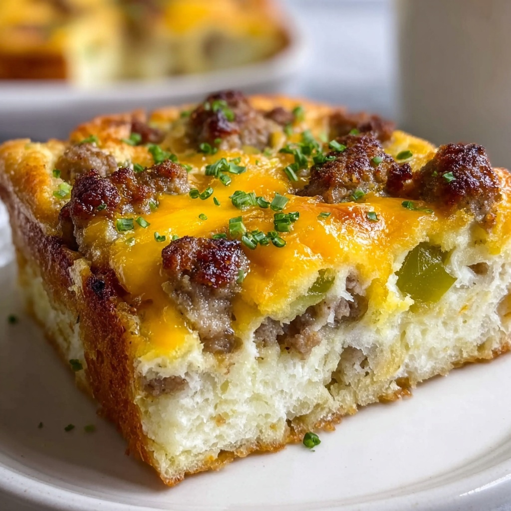 Overnight Breakfast Casserole with Sausage, Cheddar, and Veggies Recipe - Recipe Image