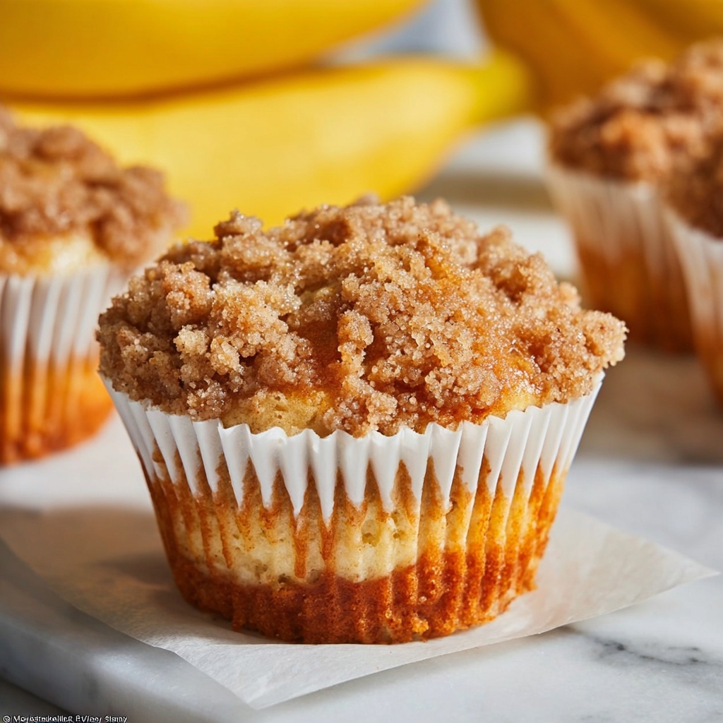 Banana Muffins with Crumb Topping and Vanilla Glaze Recipe - Recipe Image