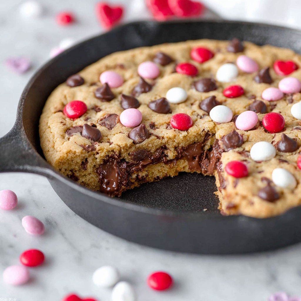 Valentine’s Day Skillet Chocolate Chip Cookie with M&Ms Recipe - Recipe Image