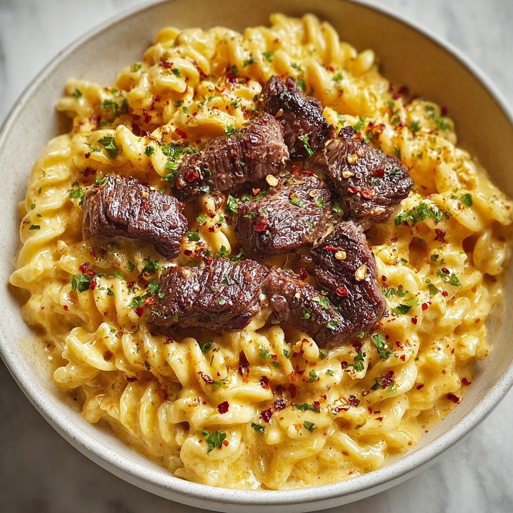 One-Pot Creamy Spicy Garlic Butter Steak & Pasta Recipe - Recipe Image