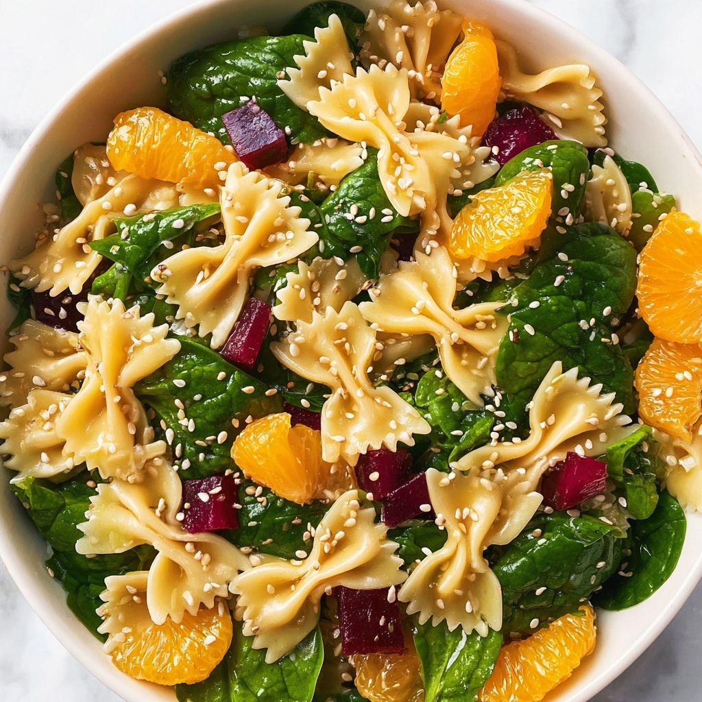 Mandarin Pasta Spinach Salad with Teriyaki Dressing Recipe - Recipe Image