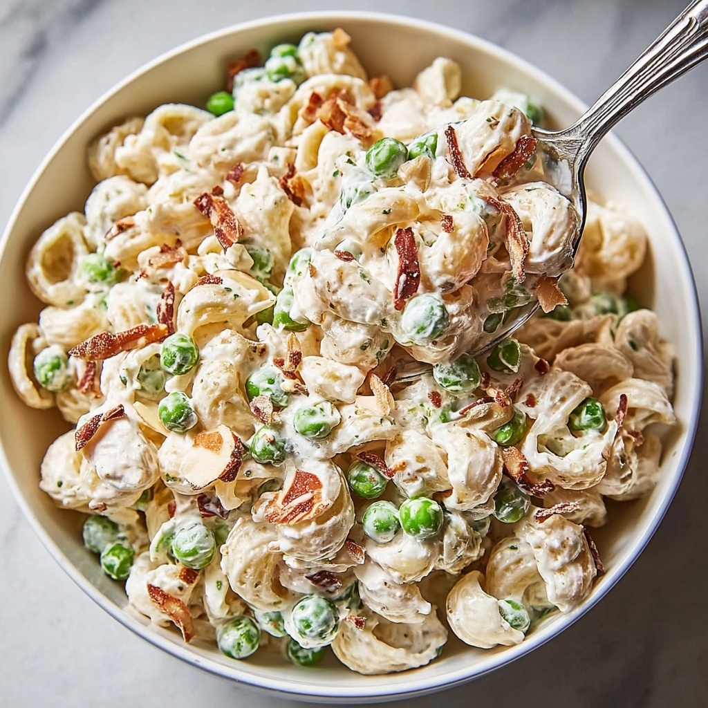 Creamy Pasta Salad with Turkey Bacon, Peas, and Parmesan Recipe - Recipe Image