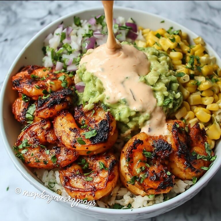 Grilled Shrimp Bowl with Avocado, Corn Salsa & Creamy Sauce Recipe