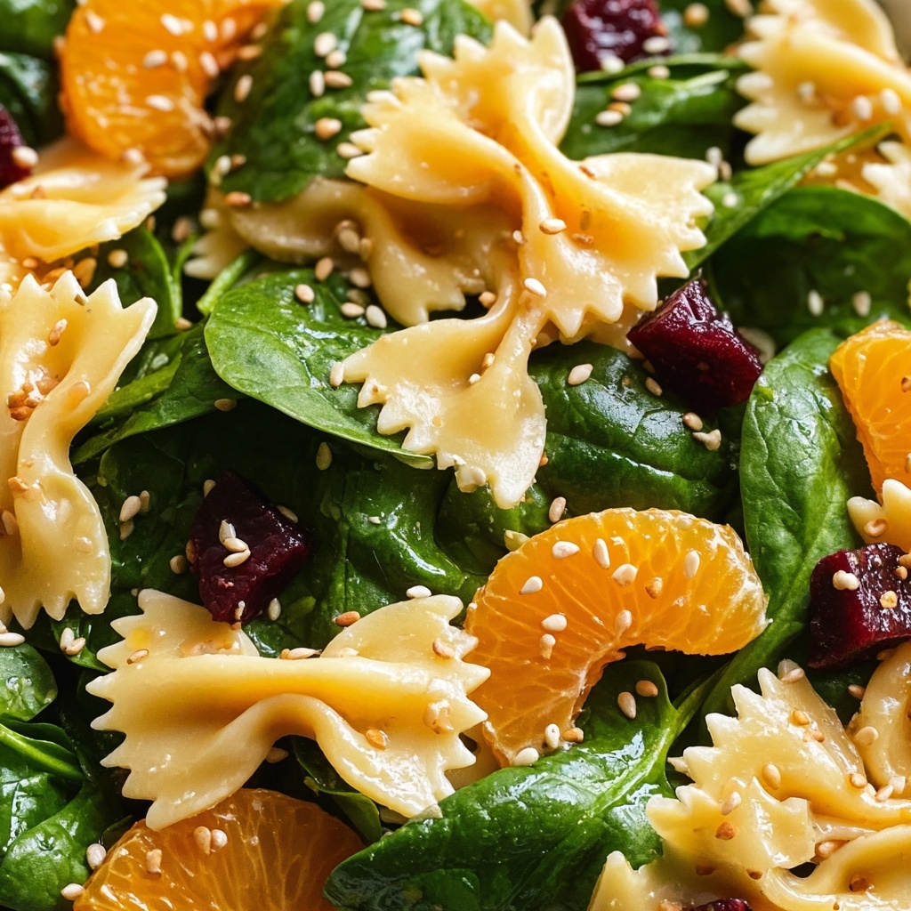 Mandarin Pasta Spinach Salad with Teriyaki Dressing Recipe - Recipe Image