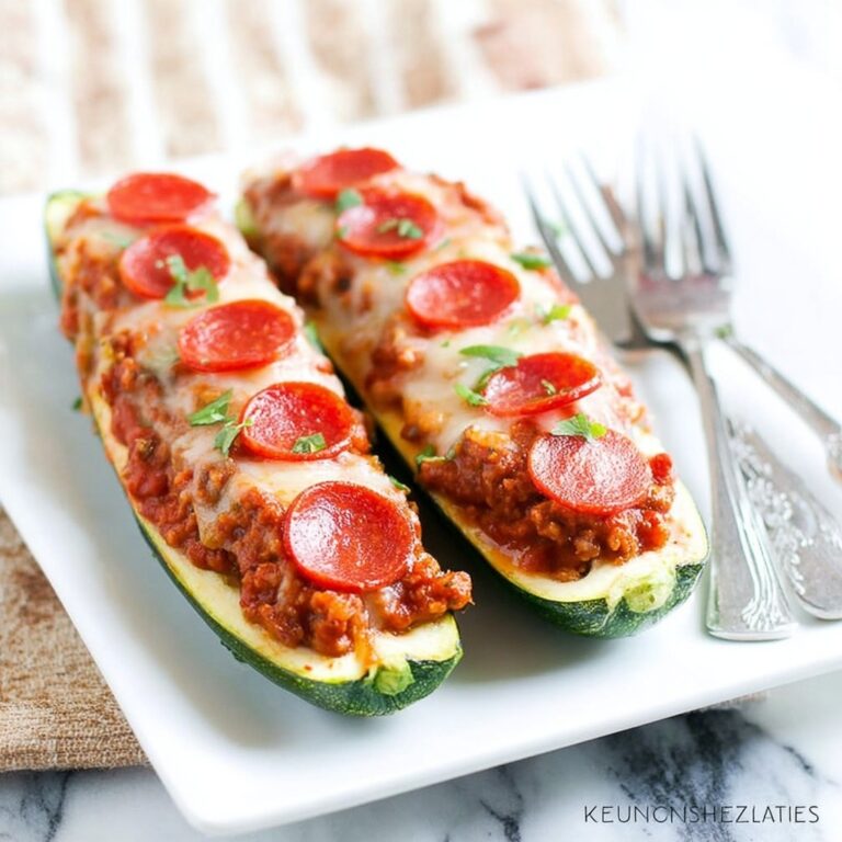 Pizza Zucchini Boats with Pepperoni and Sausage Recipe