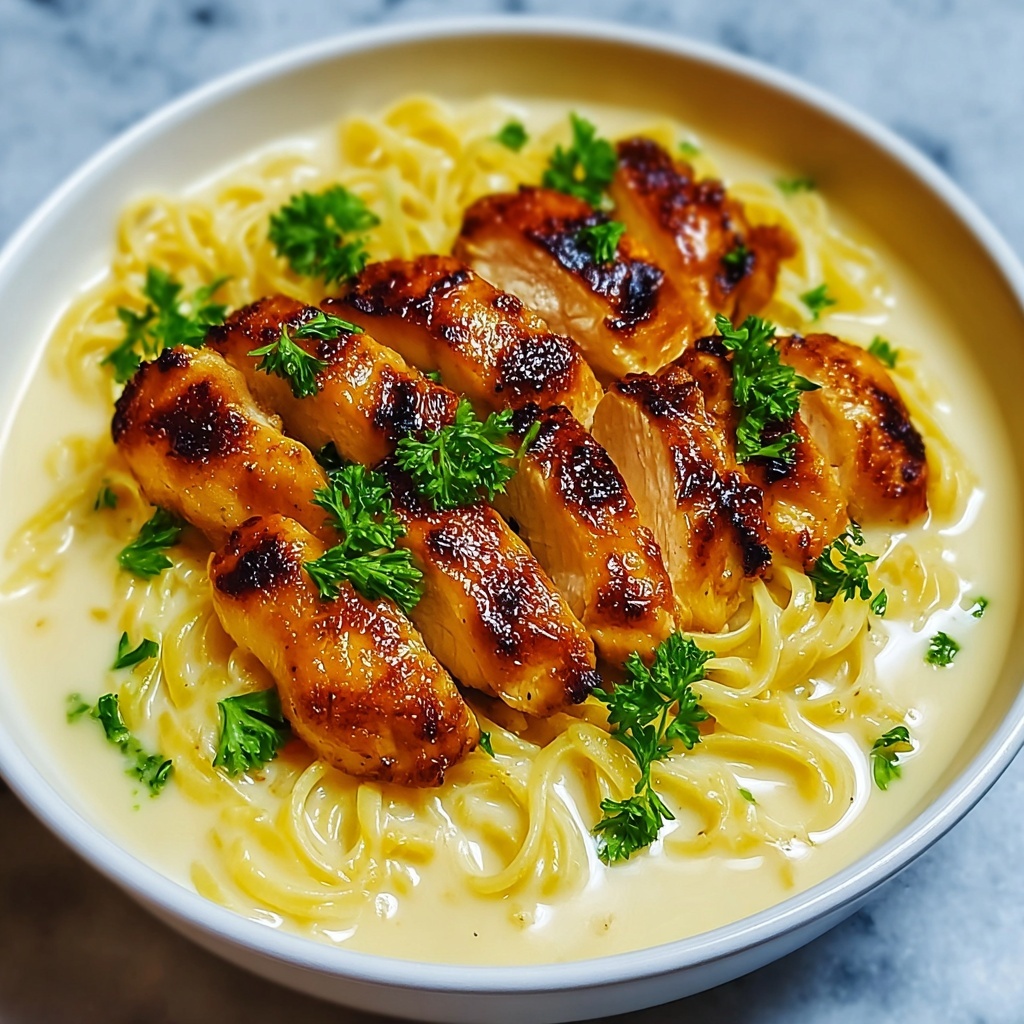 Garlic Butter Chicken Bites with Savory Creamy Parmesan Pasta Recipe - Recipe Image