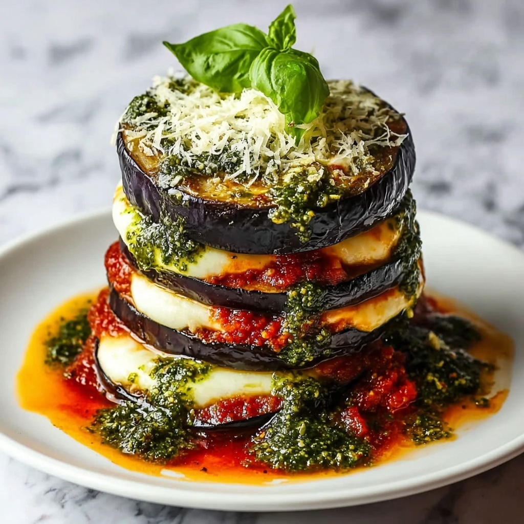 Italian Pesto Parmesan Eggplant Stacks Recipe - Recipe Image